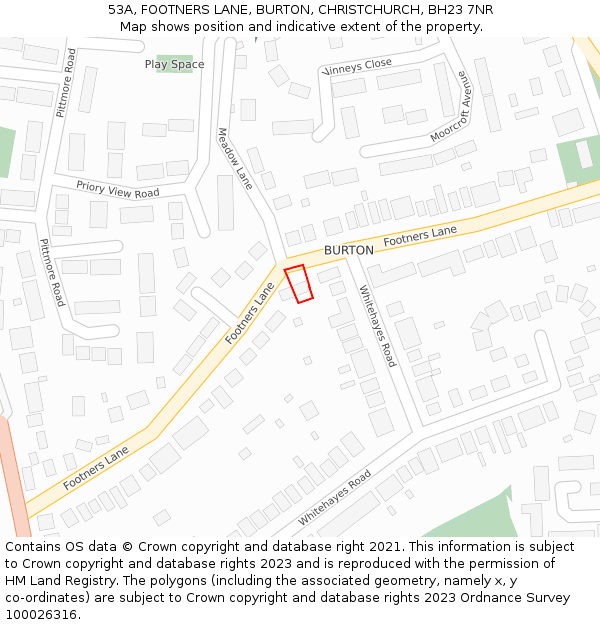 53A, FOOTNERS LANE, BURTON, CHRISTCHURCH, BH23 7NR: Location map and indicative extent of plot