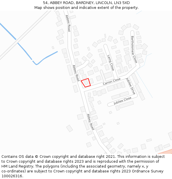 54, ABBEY ROAD, BARDNEY, LINCOLN, LN3 5XD: Location map and indicative extent of plot