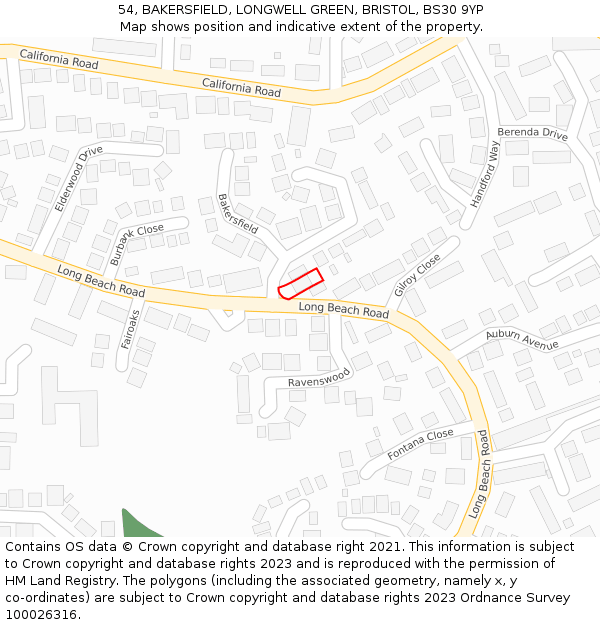 54, BAKERSFIELD, LONGWELL GREEN, BRISTOL, BS30 9YP: Location map and indicative extent of plot