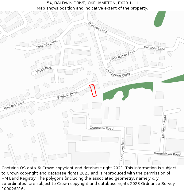 54, BALDWIN DRIVE, OKEHAMPTON, EX20 1UH: Location map and indicative extent of plot