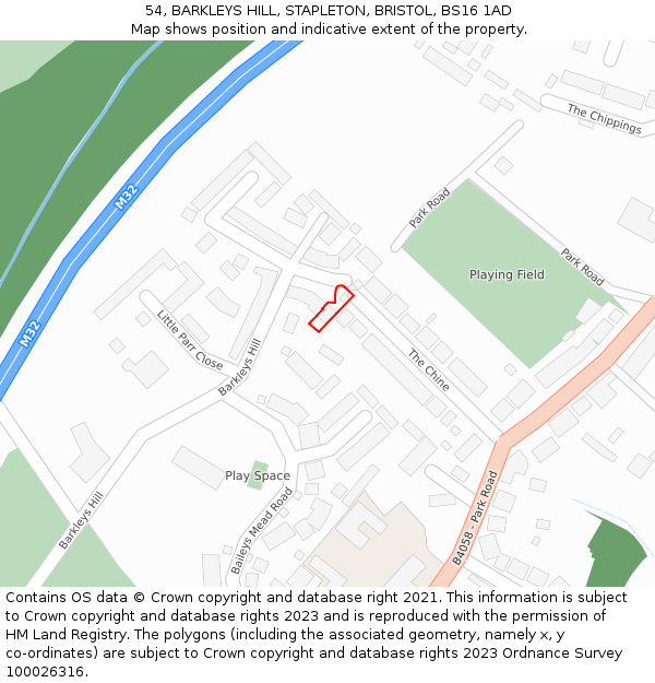 54, BARKLEYS HILL, STAPLETON, BRISTOL, BS16 1AD: Location map and indicative extent of plot