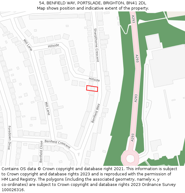 54, BENFIELD WAY, PORTSLADE, BRIGHTON, BN41 2DL: Location map and indicative extent of plot