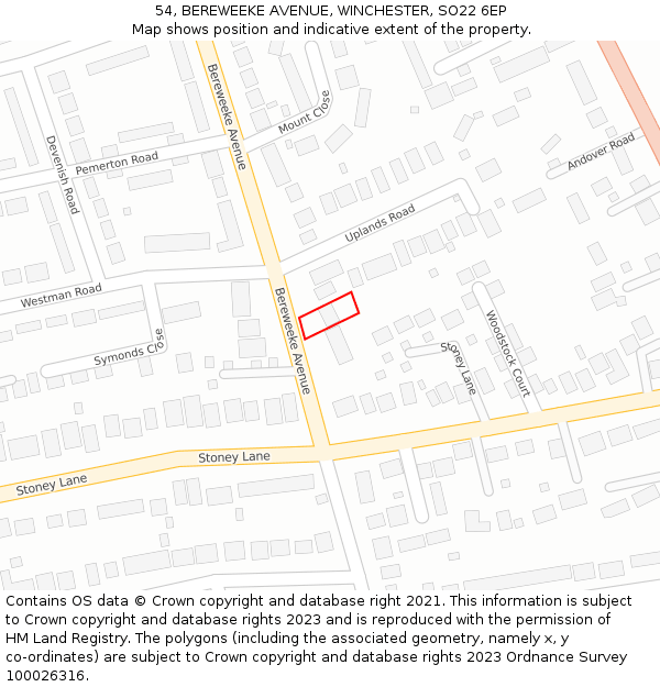 54, BEREWEEKE AVENUE, WINCHESTER, SO22 6EP: Location map and indicative extent of plot