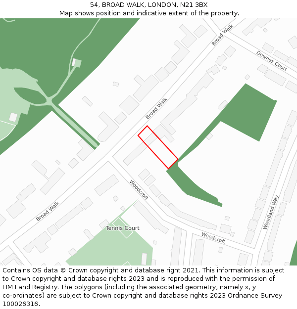 54, BROAD WALK, LONDON, N21 3BX: Location map and indicative extent of plot