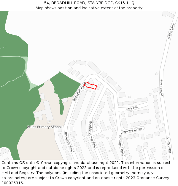 54, BROADHILL ROAD, STALYBRIDGE, SK15 1HQ: Location map and indicative extent of plot