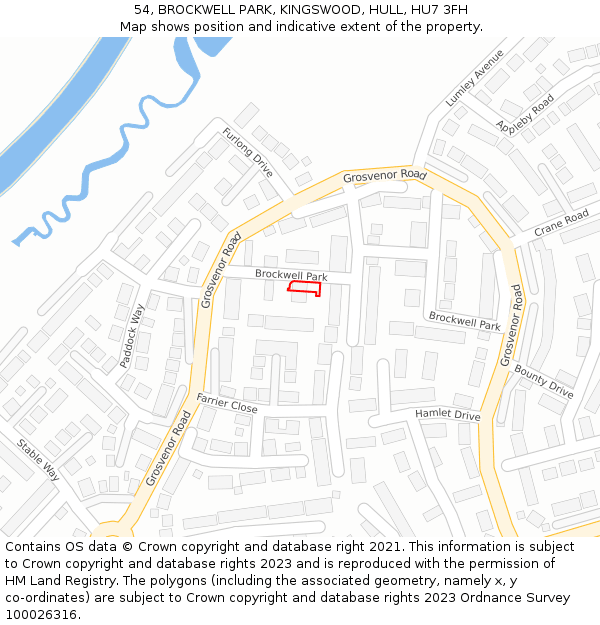 54, BROCKWELL PARK, KINGSWOOD, HULL, HU7 3FH: Location map and indicative extent of plot