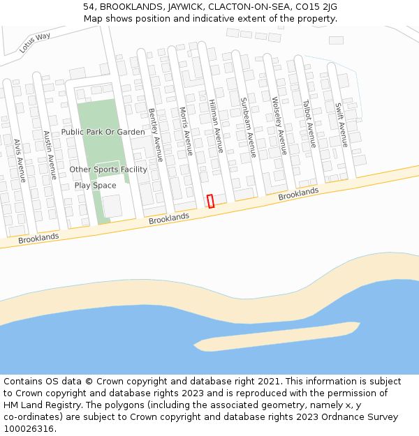 54, BROOKLANDS, JAYWICK, CLACTON-ON-SEA, CO15 2JG: Location map and indicative extent of plot