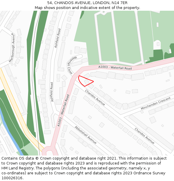 54, CHANDOS AVENUE, LONDON, N14 7ER: Location map and indicative extent of plot