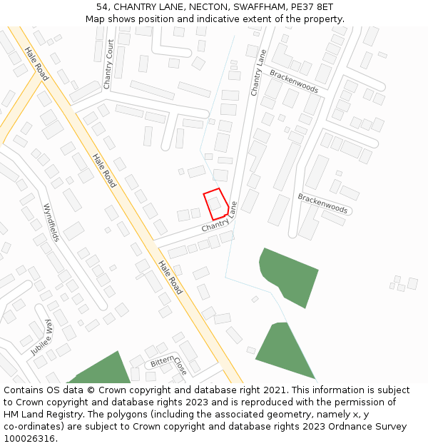 54, CHANTRY LANE, NECTON, SWAFFHAM, PE37 8ET: Location map and indicative extent of plot