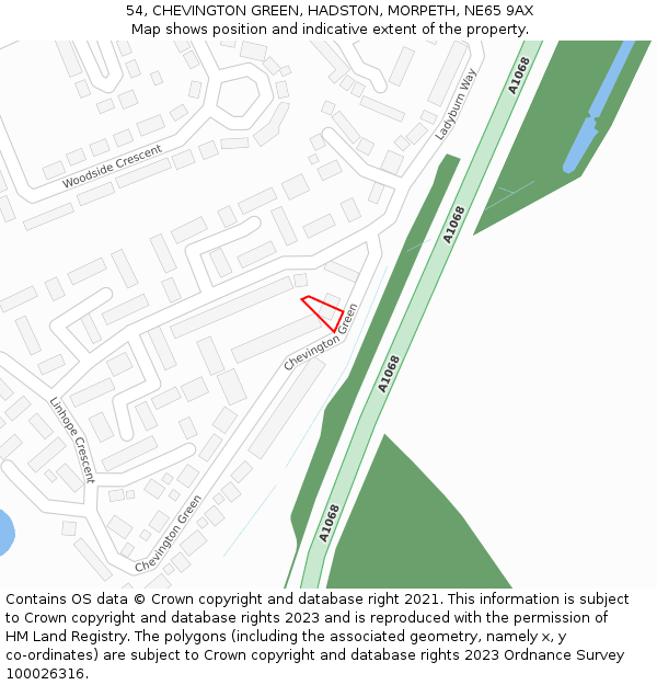 54, CHEVINGTON GREEN, HADSTON, MORPETH, NE65 9AX: Location map and indicative extent of plot