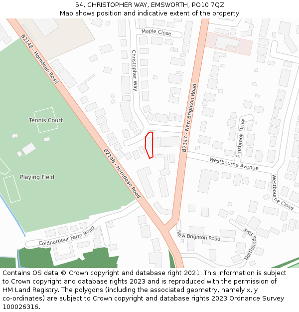 54, CHRISTOPHER WAY, EMSWORTH, PO10 7QZ: Location map and indicative extent of plot