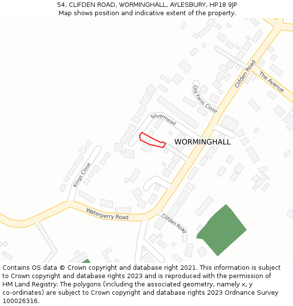 54, CLIFDEN ROAD, WORMINGHALL, AYLESBURY, HP18 9JP: Location map and indicative extent of plot