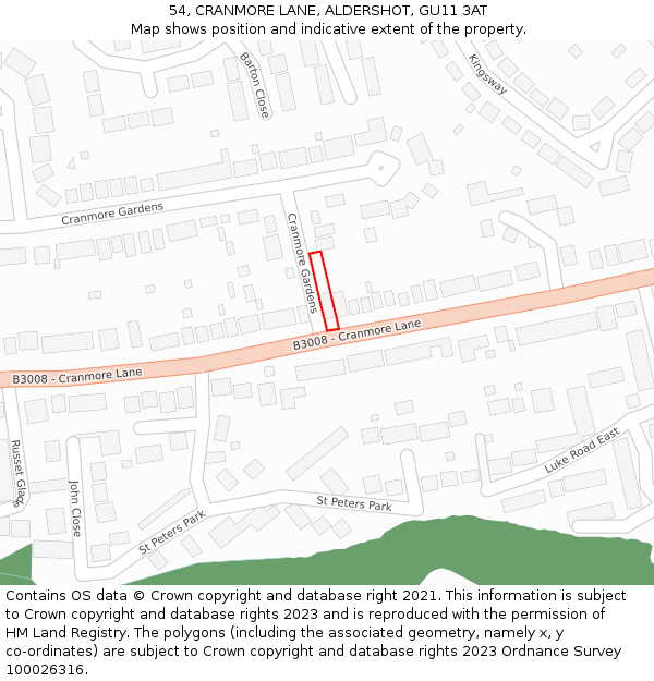 54, CRANMORE LANE, ALDERSHOT, GU11 3AT: Location map and indicative extent of plot