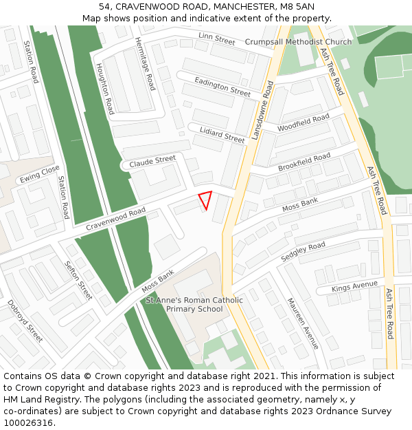 54, CRAVENWOOD ROAD, MANCHESTER, M8 5AN: Location map and indicative extent of plot