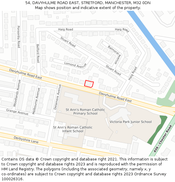 54, DAVYHULME ROAD EAST, STRETFORD, MANCHESTER, M32 0DN: Location map and indicative extent of plot