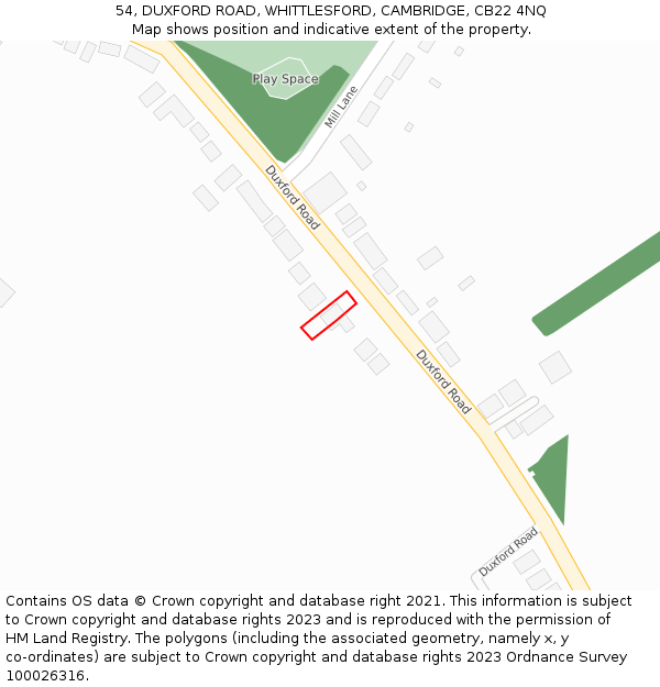 54, DUXFORD ROAD, WHITTLESFORD, CAMBRIDGE, CB22 4NQ: Location map and indicative extent of plot