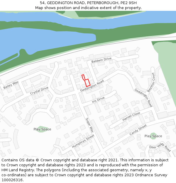 54, GEDDINGTON ROAD, PETERBOROUGH, PE2 9SH: Location map and indicative extent of plot