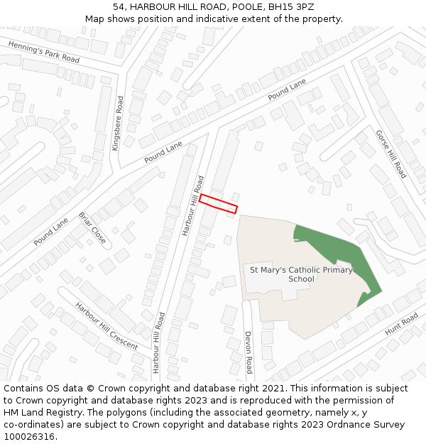 54, HARBOUR HILL ROAD, POOLE, BH15 3PZ: Location map and indicative extent of plot