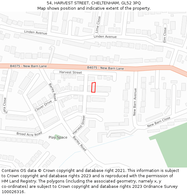 54, HARVEST STREET, CHELTENHAM, GL52 3PQ: Location map and indicative extent of plot