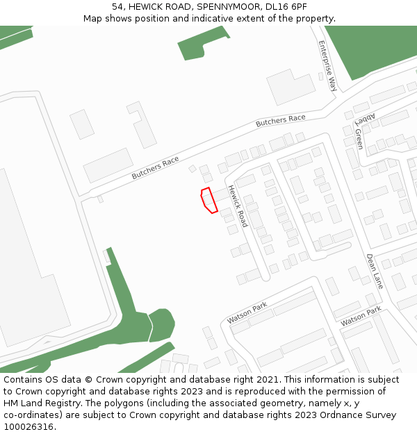 54, HEWICK ROAD, SPENNYMOOR, DL16 6PF: Location map and indicative extent of plot