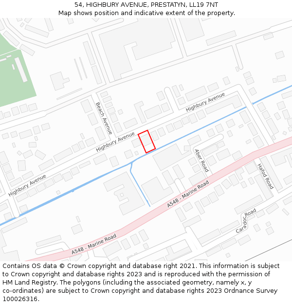 54, HIGHBURY AVENUE, PRESTATYN, LL19 7NT: Location map and indicative extent of plot