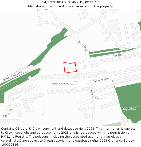 54, HYDE ROAD, SHANKLIN, PO37 7LE: Location map and indicative extent of plot