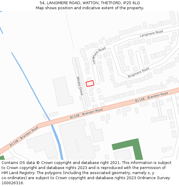 54, LANGMERE ROAD, WATTON, THETFORD, IP25 6LG: Location map and indicative extent of plot