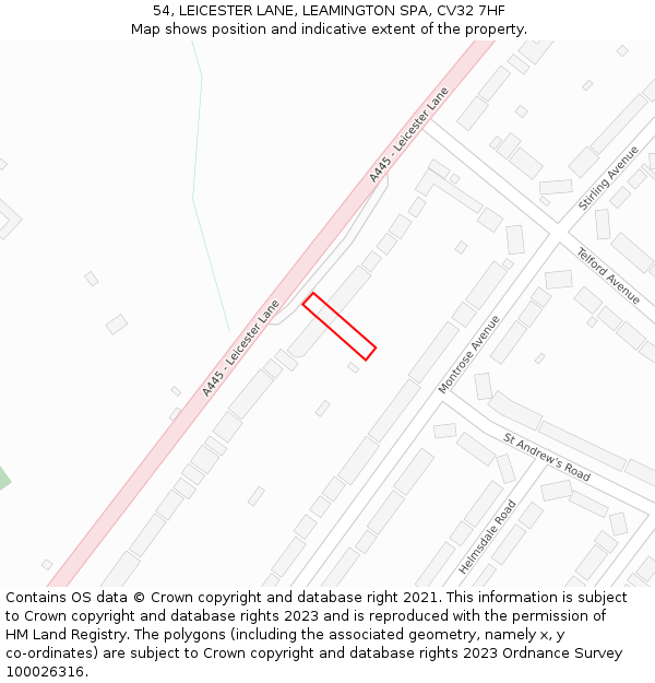 54, LEICESTER LANE, LEAMINGTON SPA, CV32 7HF: Location map and indicative extent of plot