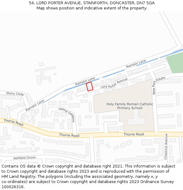 54, LORD PORTER AVENUE, STAINFORTH, DONCASTER, DN7 5GA: Location map and indicative extent of plot