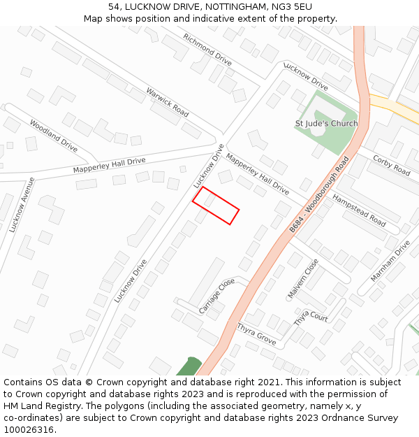 54, LUCKNOW DRIVE, NOTTINGHAM, NG3 5EU: Location map and indicative extent of plot