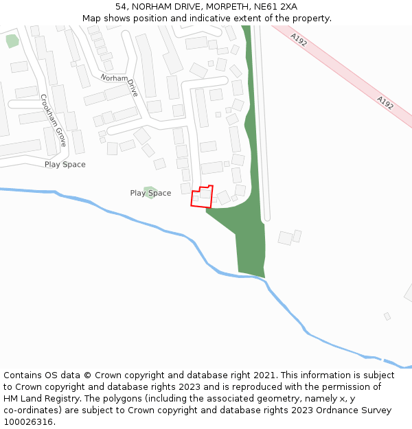 54, NORHAM DRIVE, MORPETH, NE61 2XA: Location map and indicative extent of plot