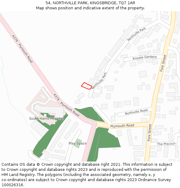 54, NORTHVILLE PARK, KINGSBRIDGE, TQ7 1AR: Location map and indicative extent of plot