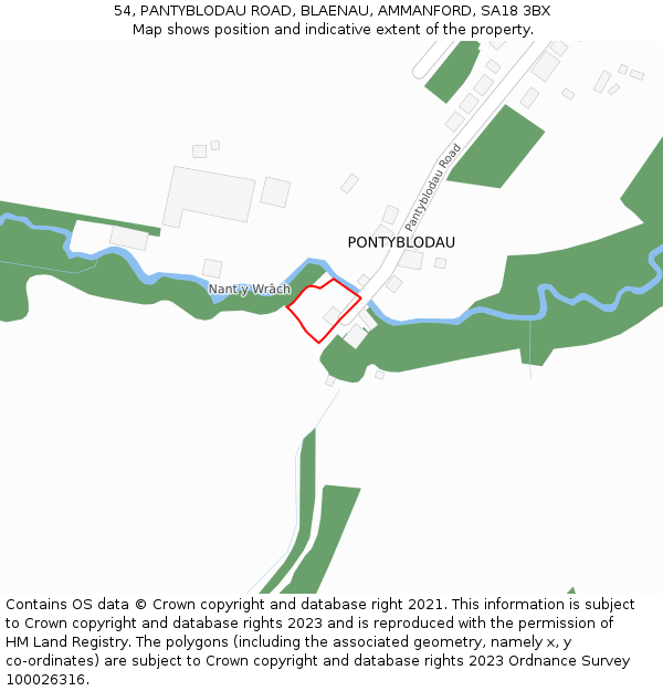 54, PANTYBLODAU ROAD, BLAENAU, AMMANFORD, SA18 3BX: Location map and indicative extent of plot