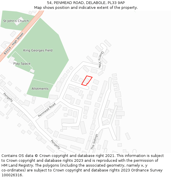 54, PENMEAD ROAD, DELABOLE, PL33 9AP: Location map and indicative extent of plot