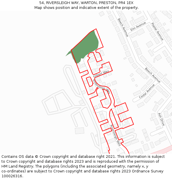 54, RIVERSLEIGH WAY, WARTON, PRESTON, PR4 1EX: Location map and indicative extent of plot