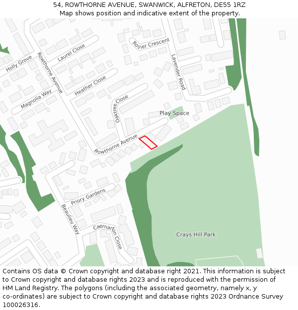 54, ROWTHORNE AVENUE, SWANWICK, ALFRETON, DE55 1RZ: Location map and indicative extent of plot