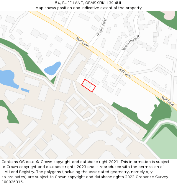 54, RUFF LANE, ORMSKIRK, L39 4UL: Location map and indicative extent of plot