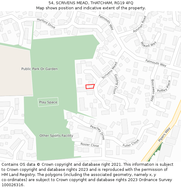 54, SCRIVENS MEAD, THATCHAM, RG19 4FQ: Location map and indicative extent of plot