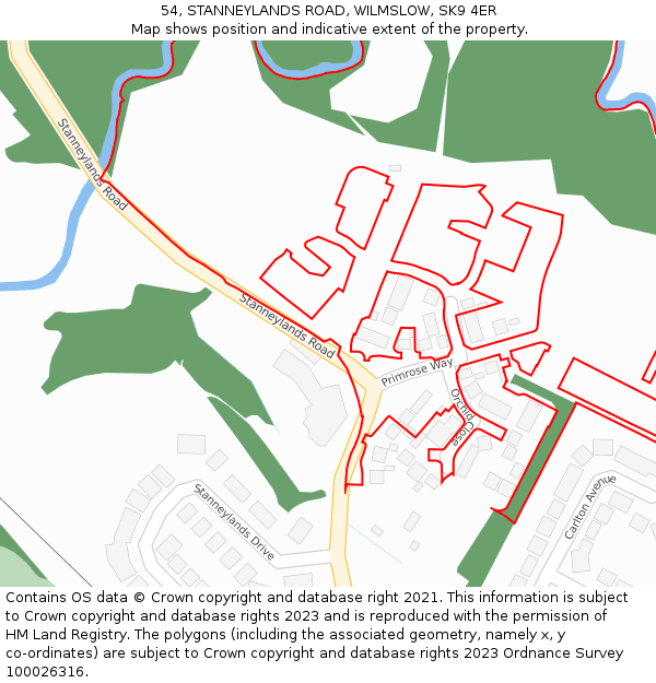 54, STANNEYLANDS ROAD, WILMSLOW, SK9 4ER: Location map and indicative extent of plot