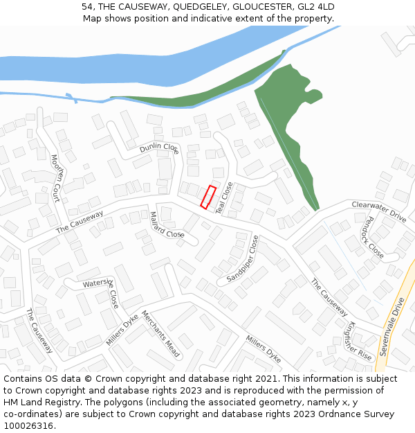 54, THE CAUSEWAY, QUEDGELEY, GLOUCESTER, GL2 4LD: Location map and indicative extent of plot