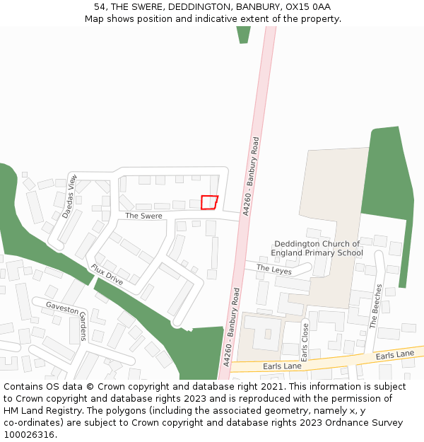 54, THE SWERE, DEDDINGTON, BANBURY, OX15 0AA: Location map and indicative extent of plot