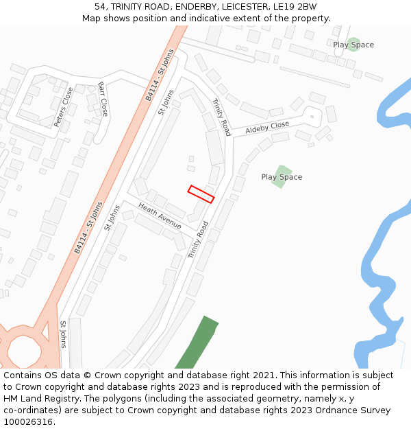 54, TRINITY ROAD, ENDERBY, LEICESTER, LE19 2BW: Location map and indicative extent of plot