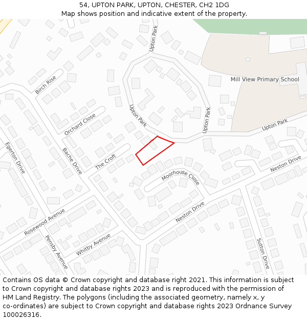 54, UPTON PARK, UPTON, CHESTER, CH2 1DG: Location map and indicative extent of plot