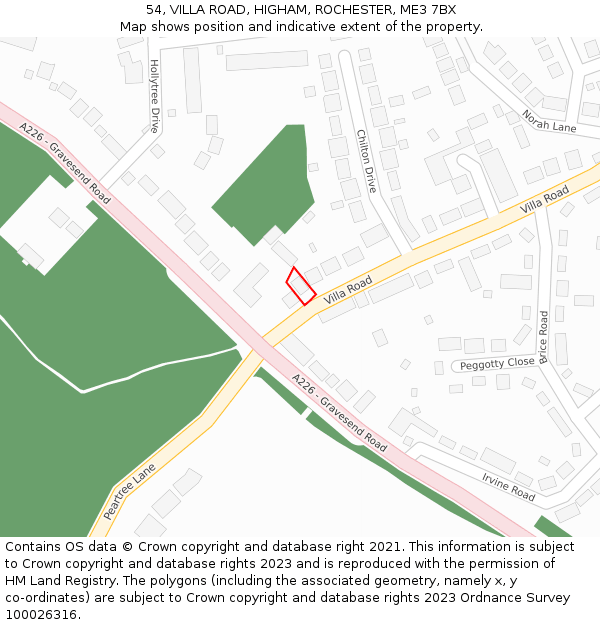 54, VILLA ROAD, HIGHAM, ROCHESTER, ME3 7BX: Location map and indicative extent of plot