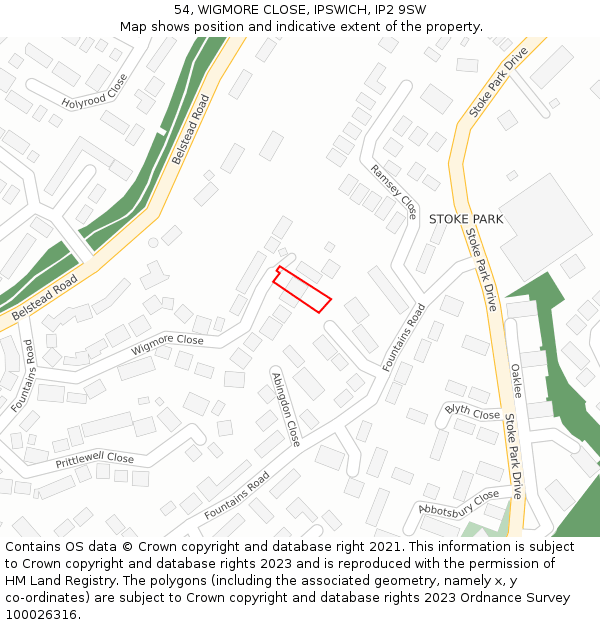 54, WIGMORE CLOSE, IPSWICH, IP2 9SW: Location map and indicative extent of plot