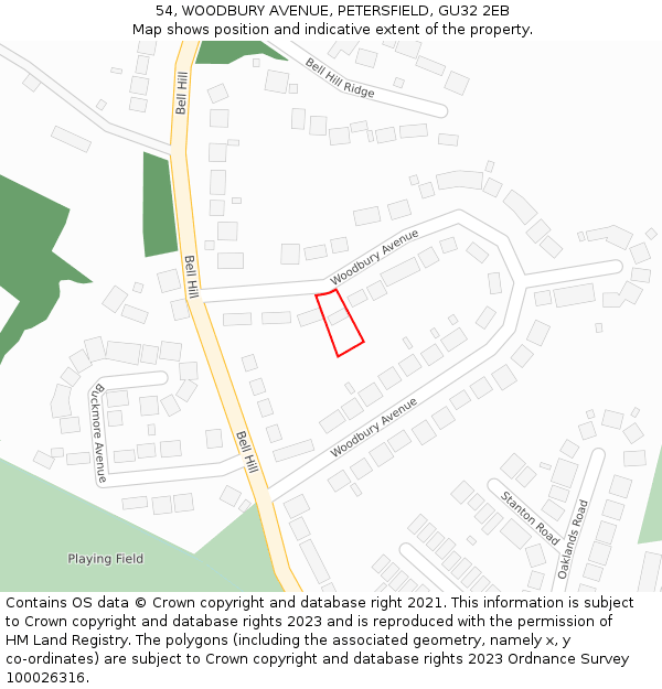 54, WOODBURY AVENUE, PETERSFIELD, GU32 2EB: Location map and indicative extent of plot