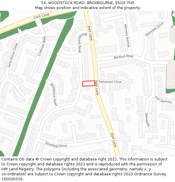 54, WOODSTOCK ROAD, BROXBOURNE, EN10 7NS: Location map and indicative extent of plot