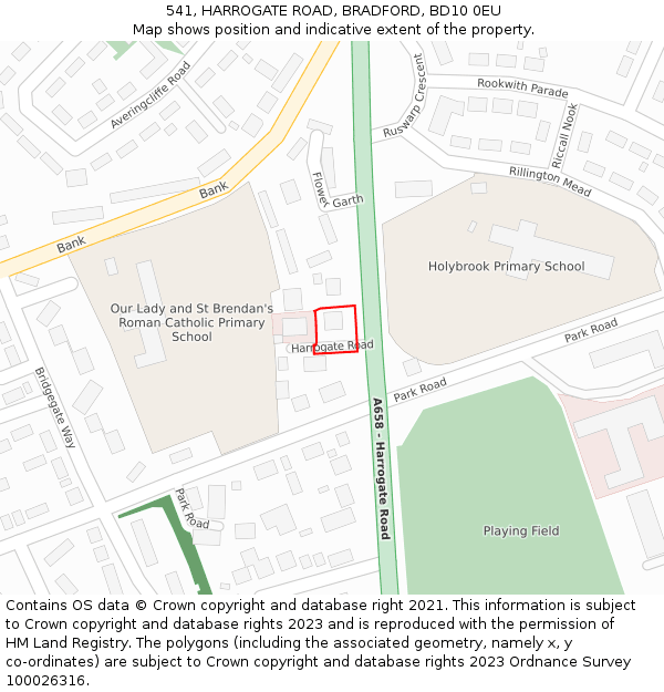 541, HARROGATE ROAD, BRADFORD, BD10 0EU: Location map and indicative extent of plot