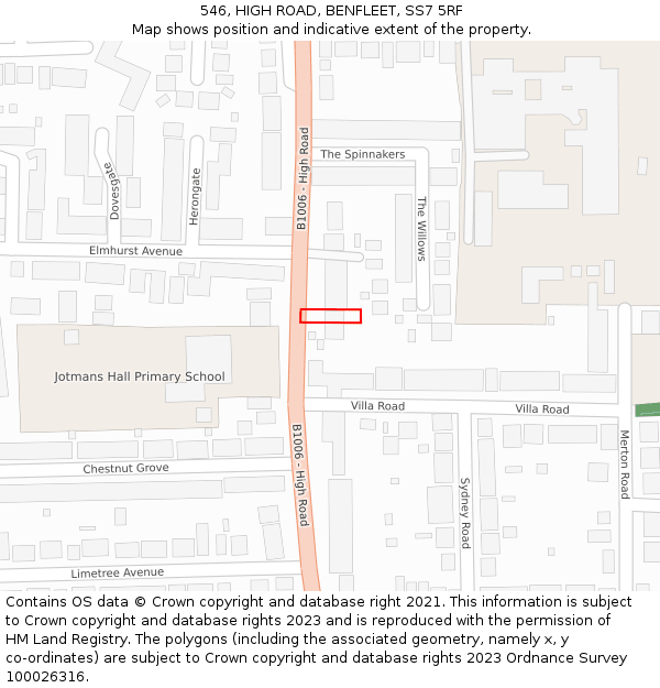 546, HIGH ROAD, BENFLEET, SS7 5RF: Location map and indicative extent of plot