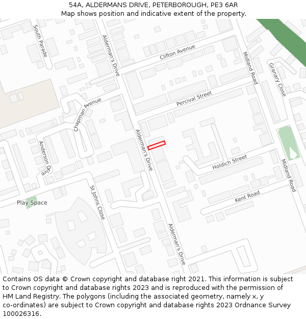 54A, ALDERMANS DRIVE, PETERBOROUGH, PE3 6AR: Location map and indicative extent of plot